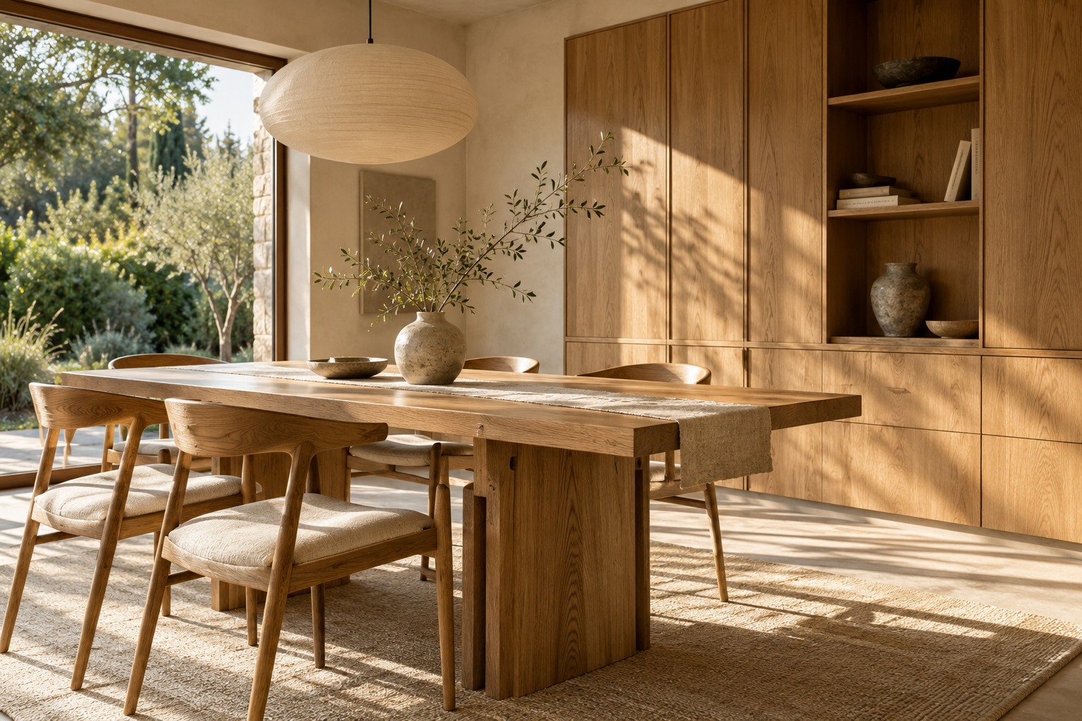 Gestaltungsbeispiel eines modernen Innenraums mit Holz und Tageslicht